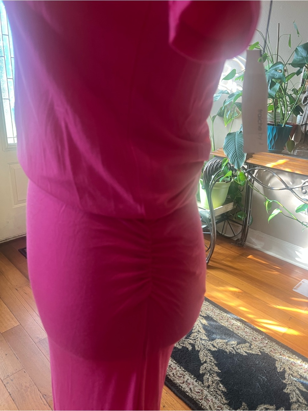 Women’s Hot Pink Maxi Dress - Short Sleeve - Picture 4 of 7